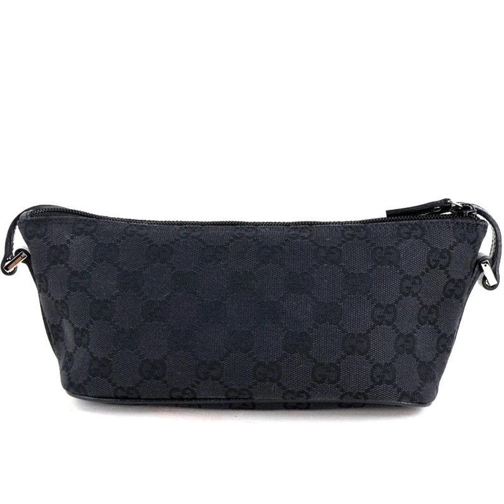 Gucci One GG Accessory Tote Clutch Handbag Black Canvas Leather Bag Black